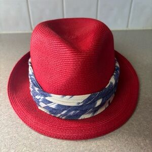 Eugenia Kim Red RARE Preppy Luxury Resortwear Vacation Outdoor Fedora Hat OS